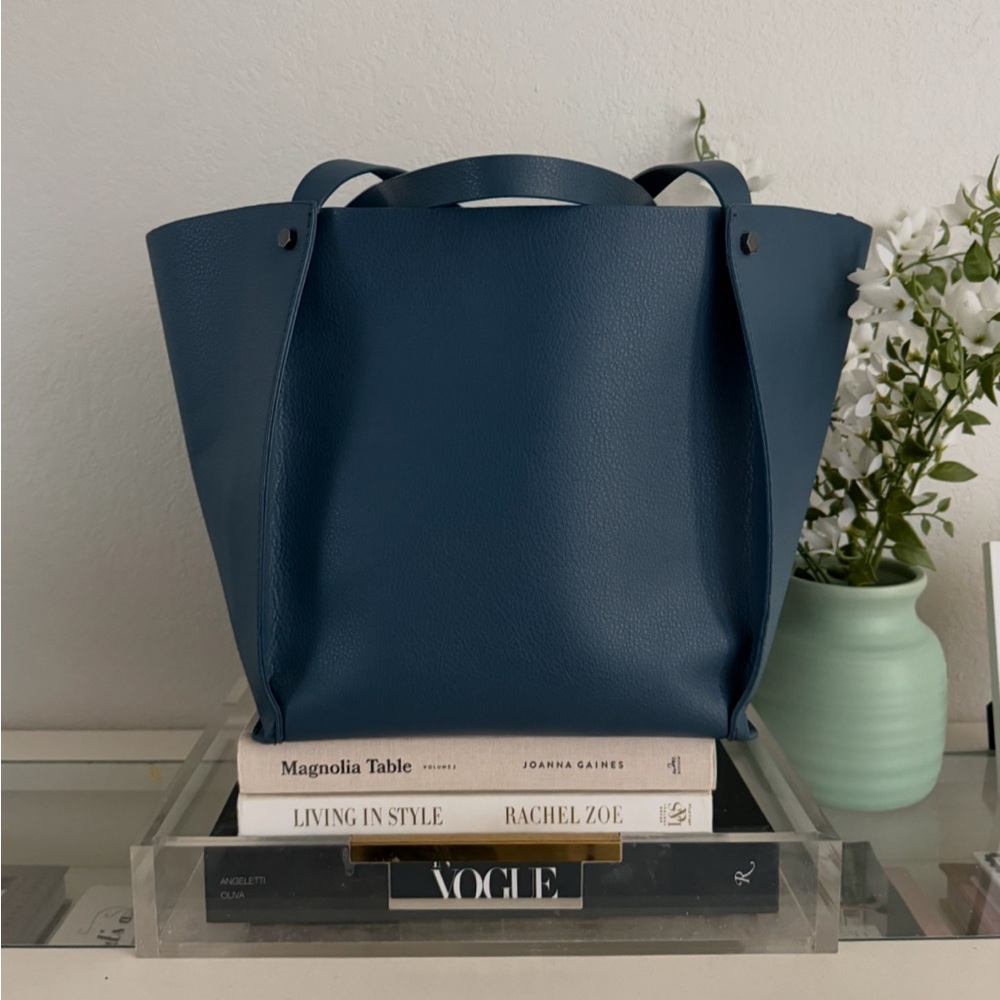 Neiman Marcus Faux Leather Blue Tote Bag